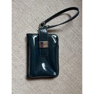 Grace Adele Dark Teal Patent Leather Wristlet Wallet Bifold ID Window Zip Pocket
